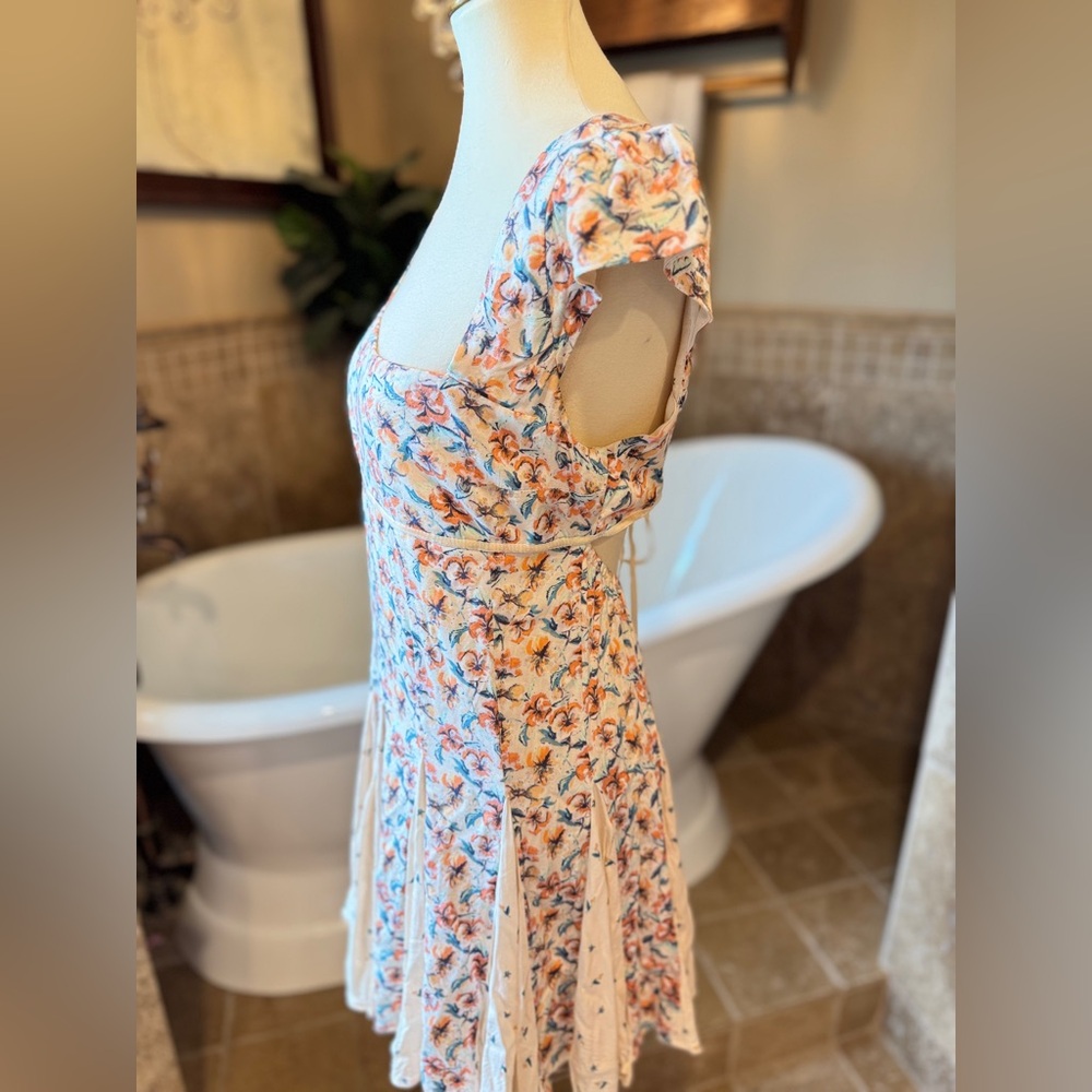 Free People Ponderosa Peach Orange Flirty Woven Floral Mini Dress medium - Picture 8 of 13